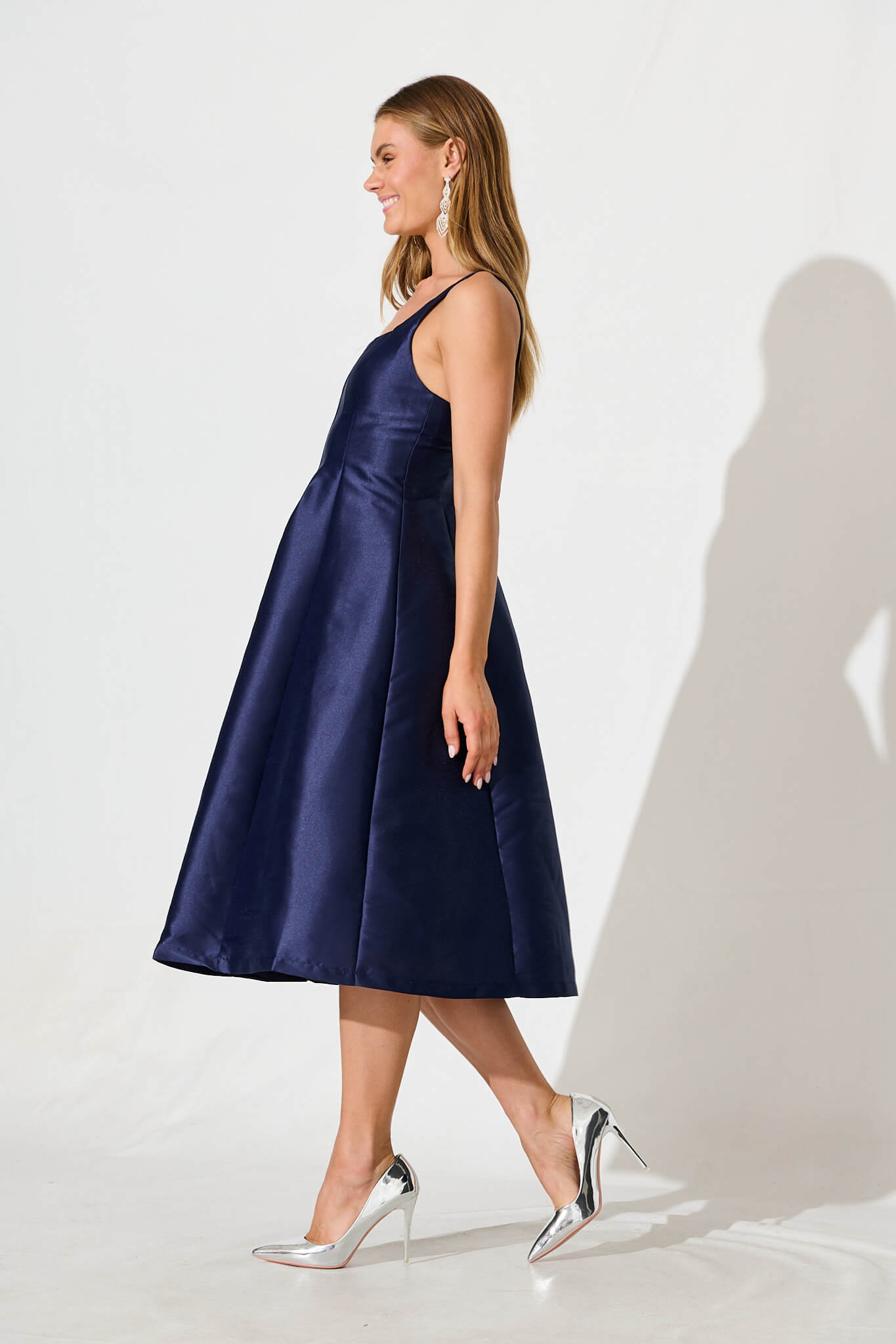 Maricelle Midi Dress in Navy Sateen