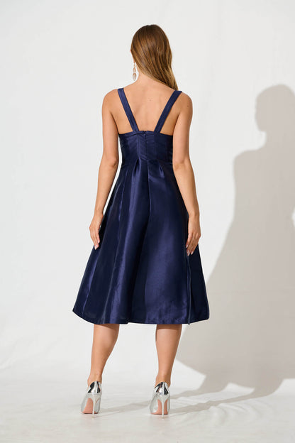 Maricelle Midi Dress in Navy Sateen