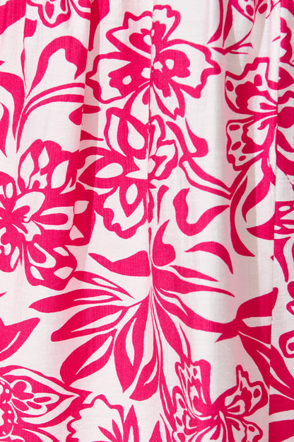 Kristianne Midi Dress In White With Pink Floral