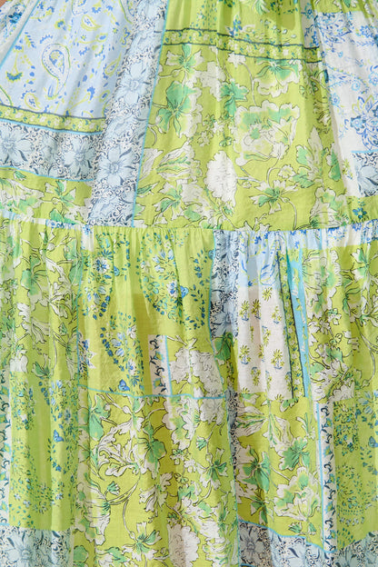 Besiana Midi Halter Neck Dress in Green Multi Patchwork