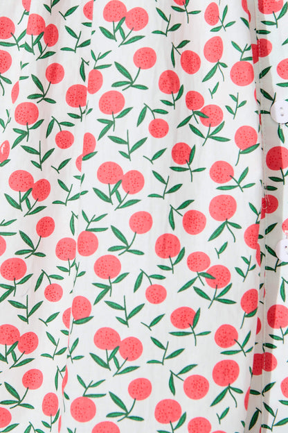 Delamere Midi Shirt Dress in White with Red Print Cotton