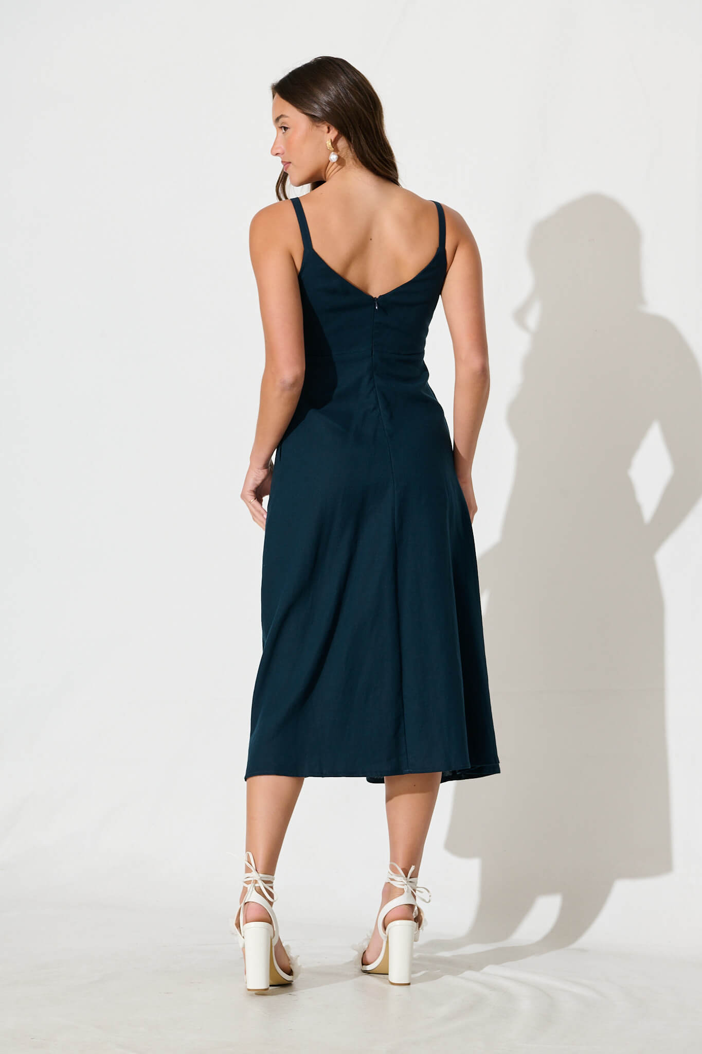 Roselani Midi Sundress in Navy Cotton Linen Blend