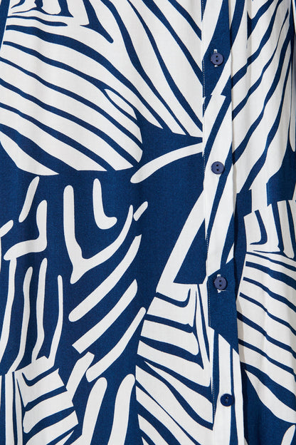 Lahira Midi Shirt Dress in Navy with White Print