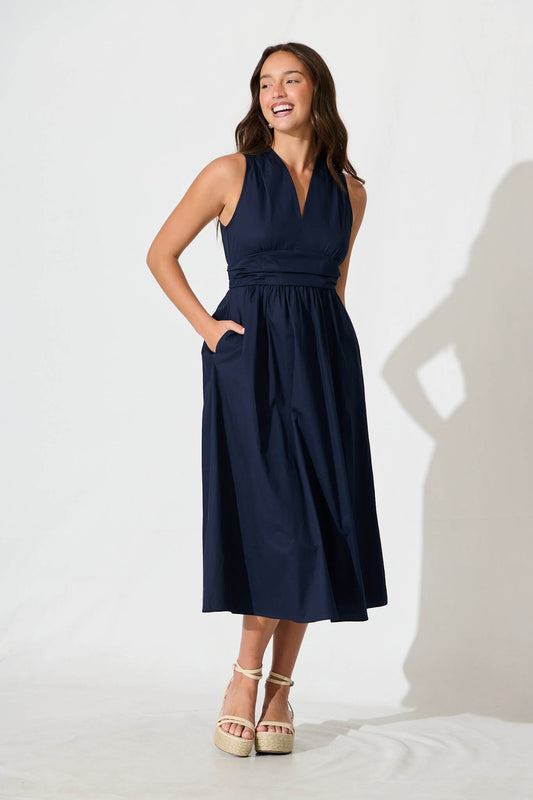 Odelle Midi Dress in Navy Cotton
