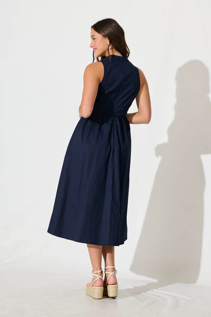 Odelle Midi Dress in Navy Cotton
