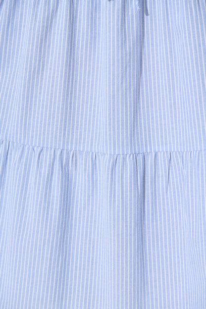Micah Midi Dress in Blue and White Stripe Cotton Blend