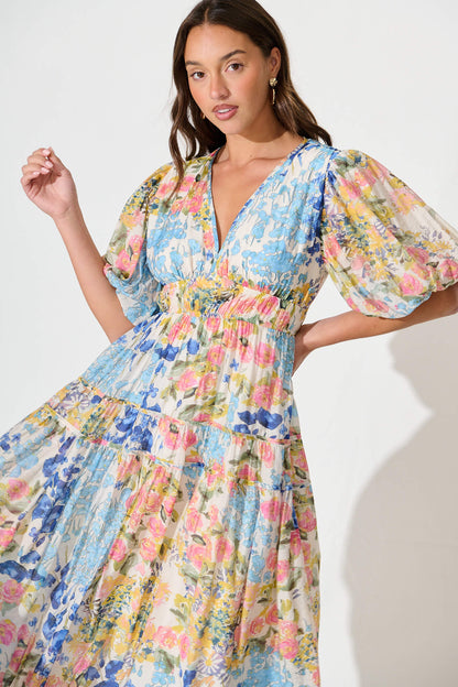 Amalie Midi Dress In Vintage Floral Print