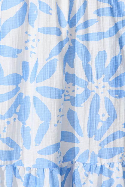 Caribbean Midi Dress In White with Blue Flower