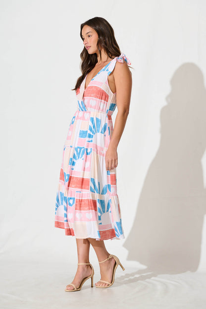 Shailene Midi Dress in White Multi Heart Print