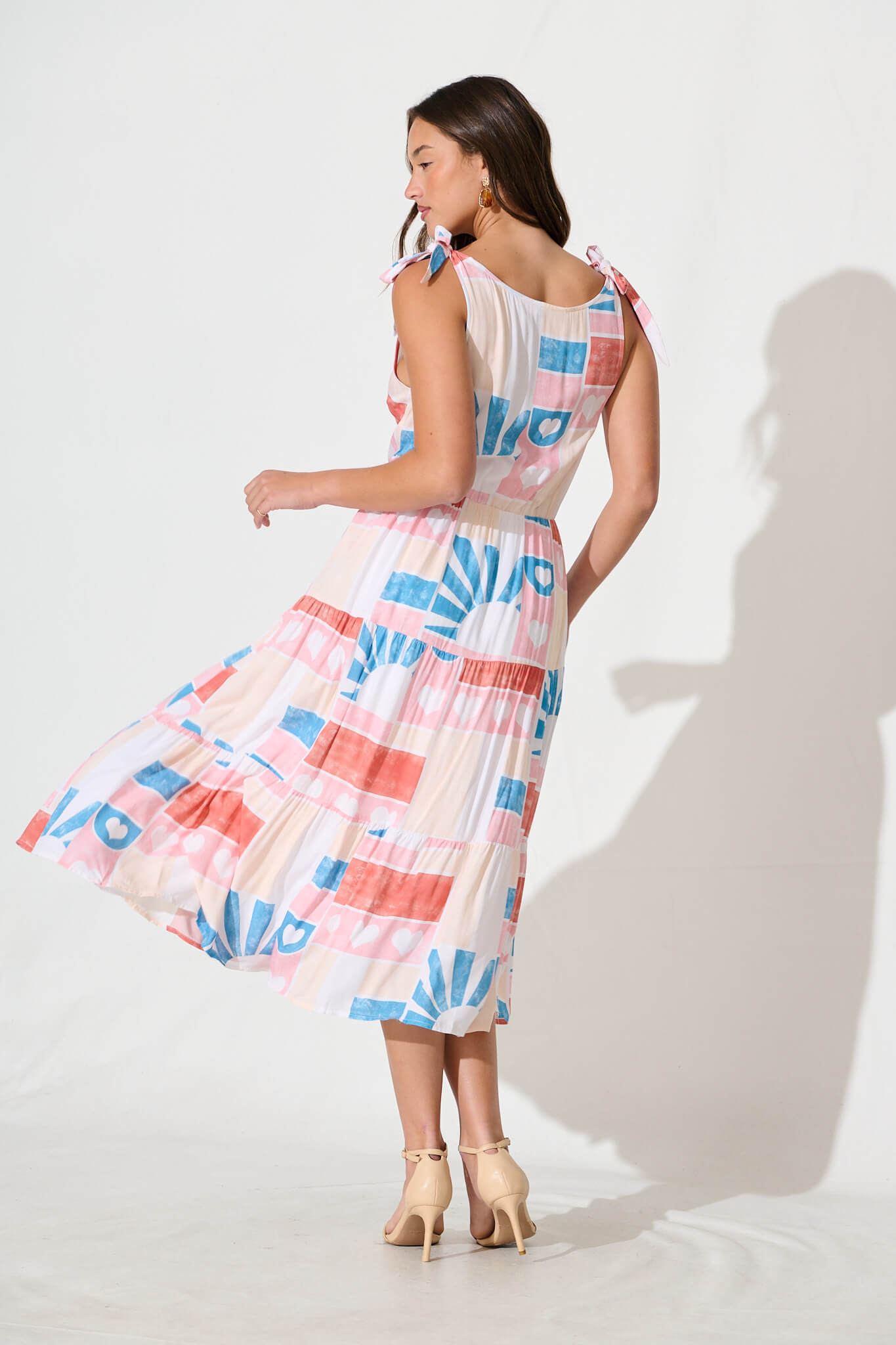 Shailene Midi Dress in White Multi Heart Print