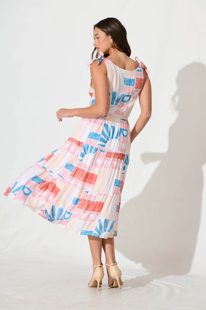 Shailene Midi Dress in White Multi Heart Print