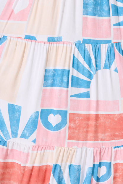 Shailene Midi Dress in White Multi Heart Print