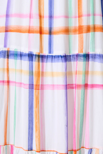 Kavala Midi Sundress in White with Multi Check