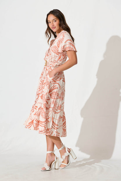 Samsara Midi Shirt Dress in Cream with Rust