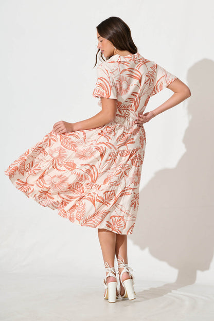 Samsara Midi Shirt Dress in Cream with Rust