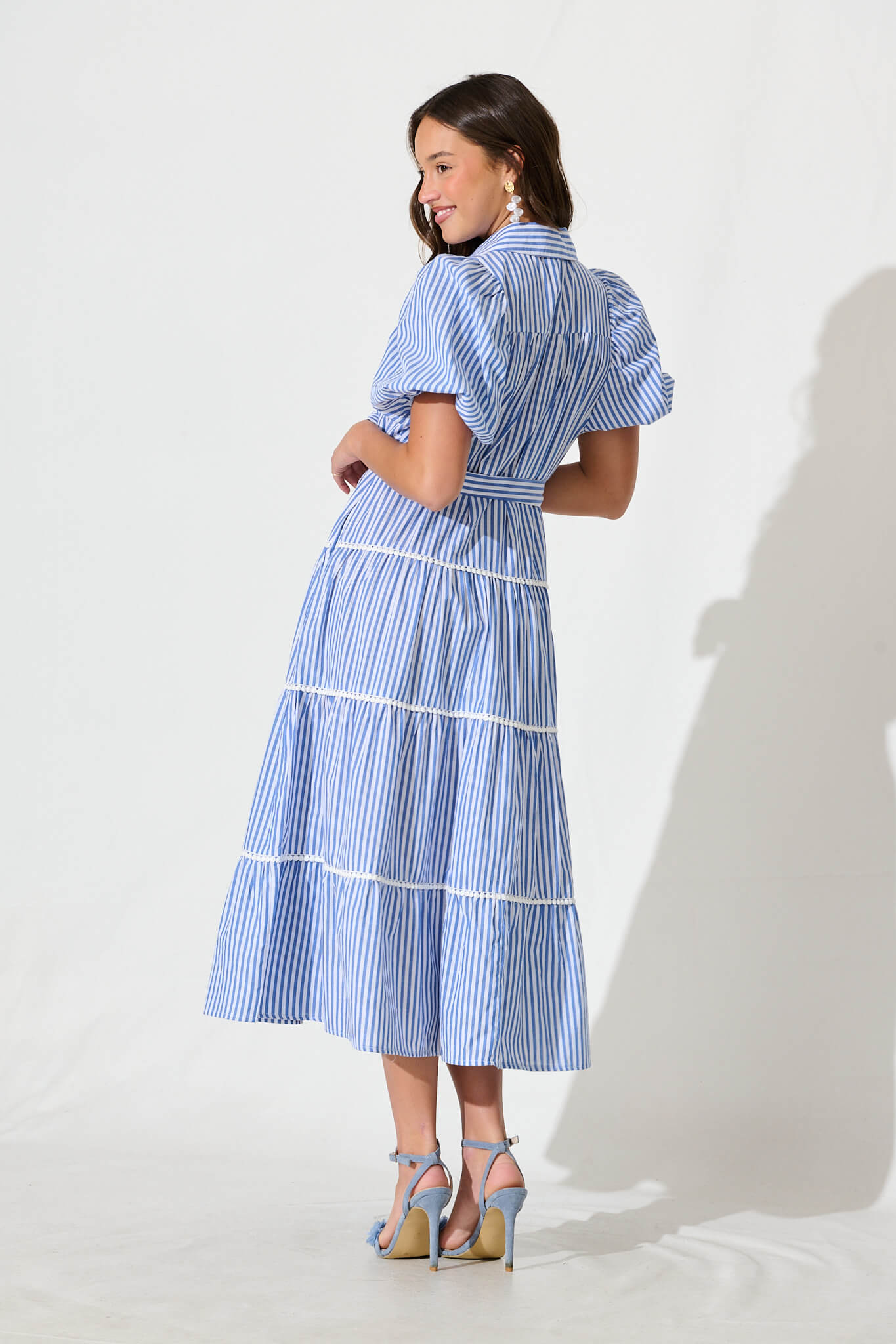 Riverina Midi Shirt Dress in Blue with White Stripe Cotton