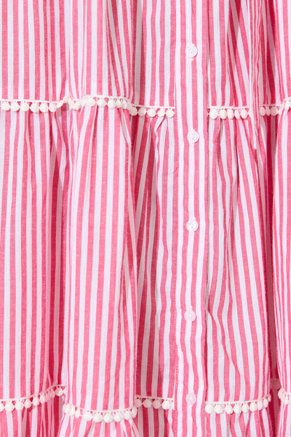 Riverina Midi Shirt Dress in Pink with White Stripe Cotton