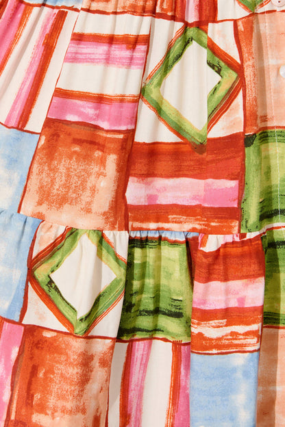 Ailish Dress In Rust Multi Squares Print