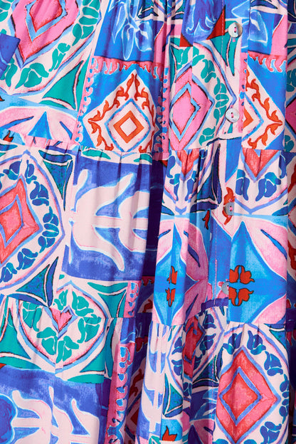 Awayday Midi Dress In Pink and Blue Multi Print