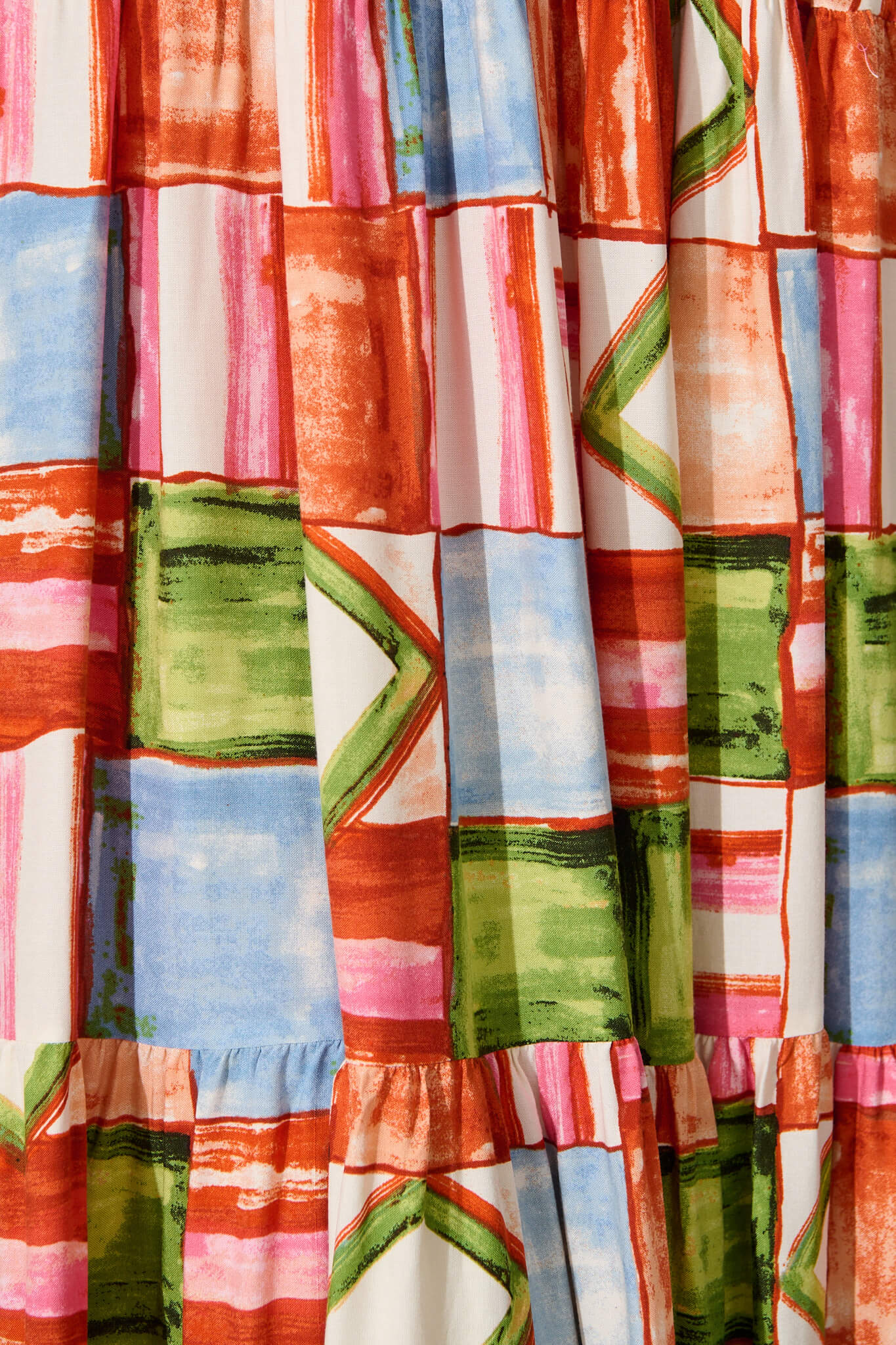 Jessica Midi Dress in Rust Multi Squares Print