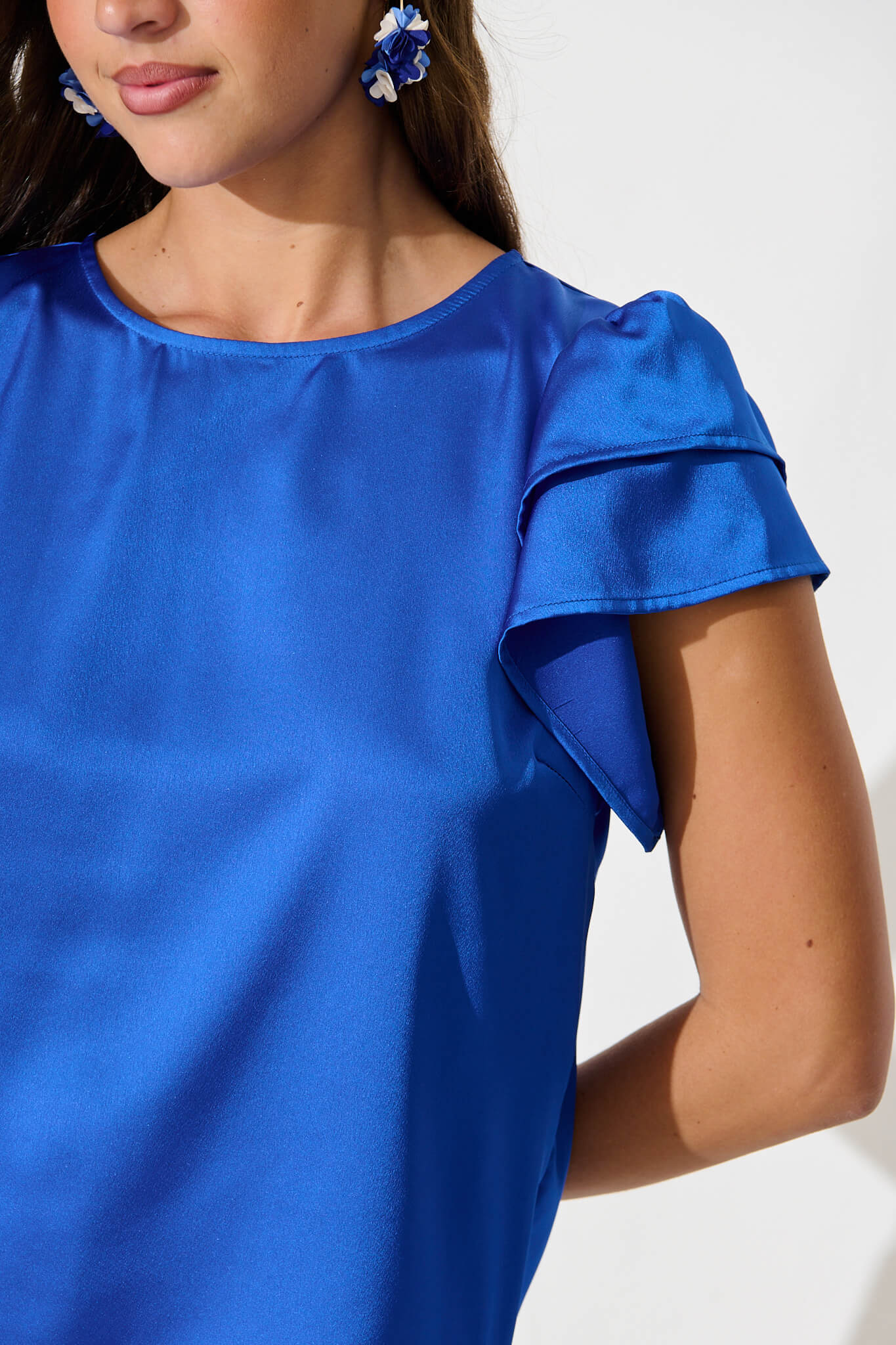 Tasmyn Top In Cobalt Blue Satin