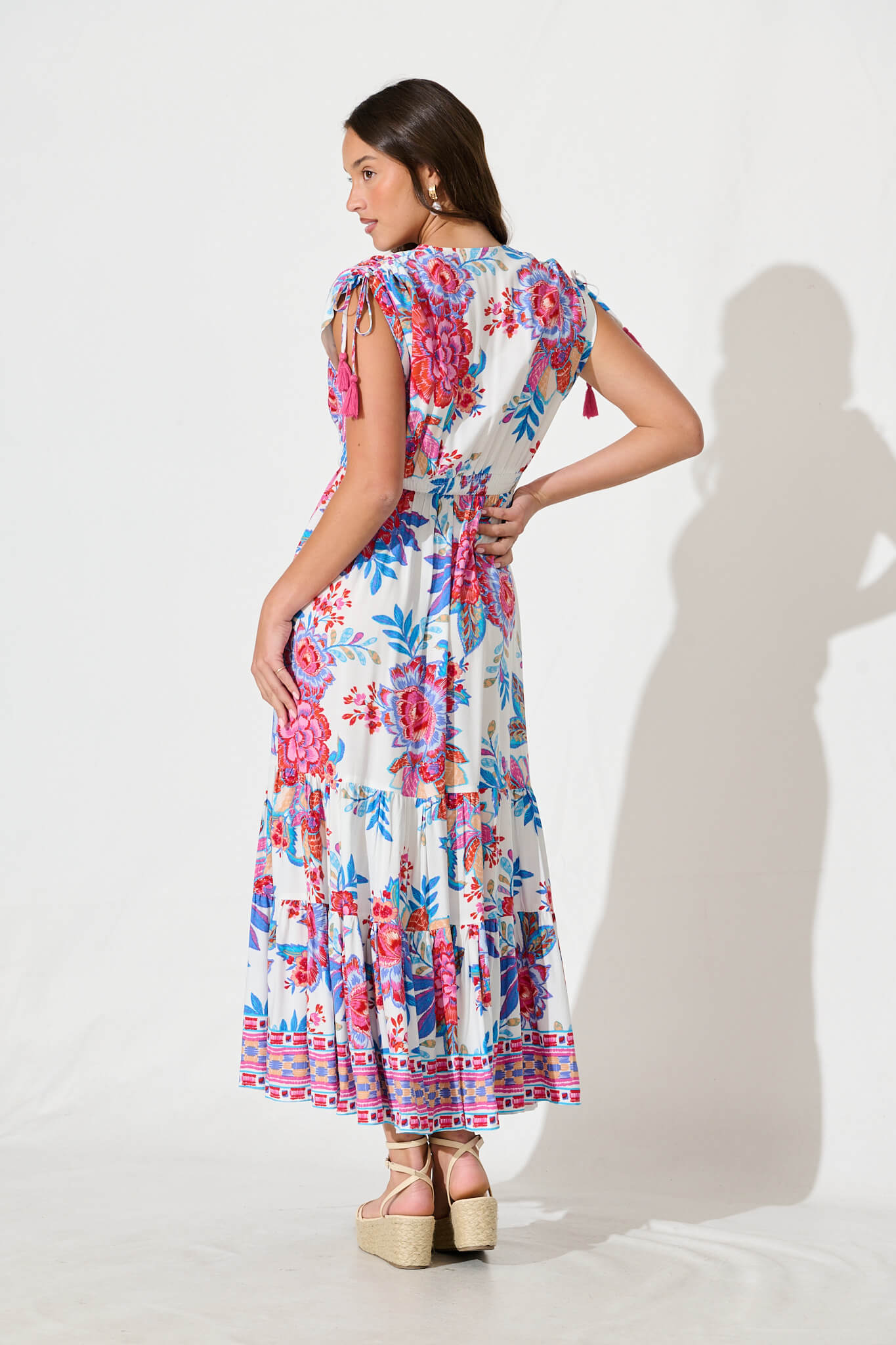 Olina Maxi Dress In Pink Floral Border Print