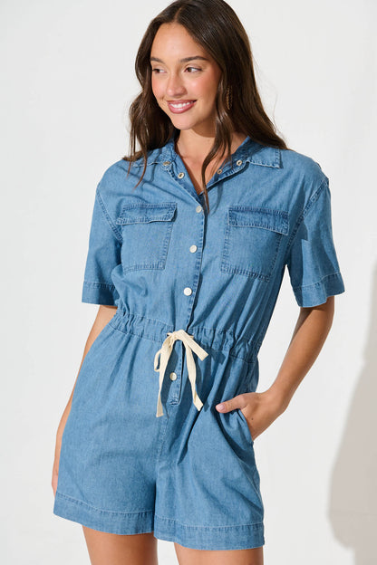 Kohana Playsuit in Denim Blue Cotton