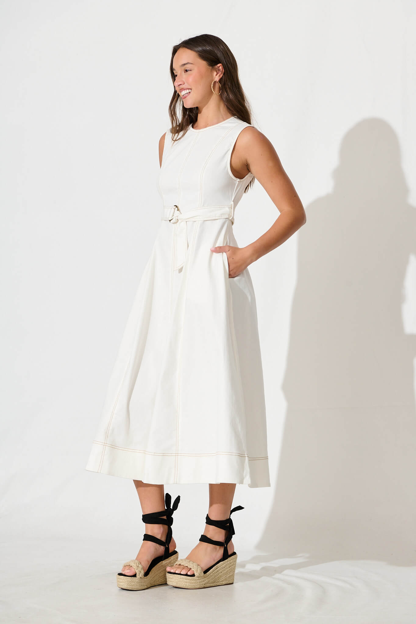 Doris Midi Dress In White Cotton