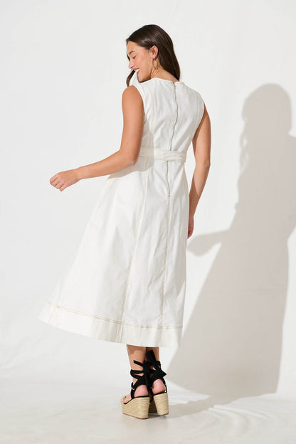 Doris Midi Dress In White Cotton
