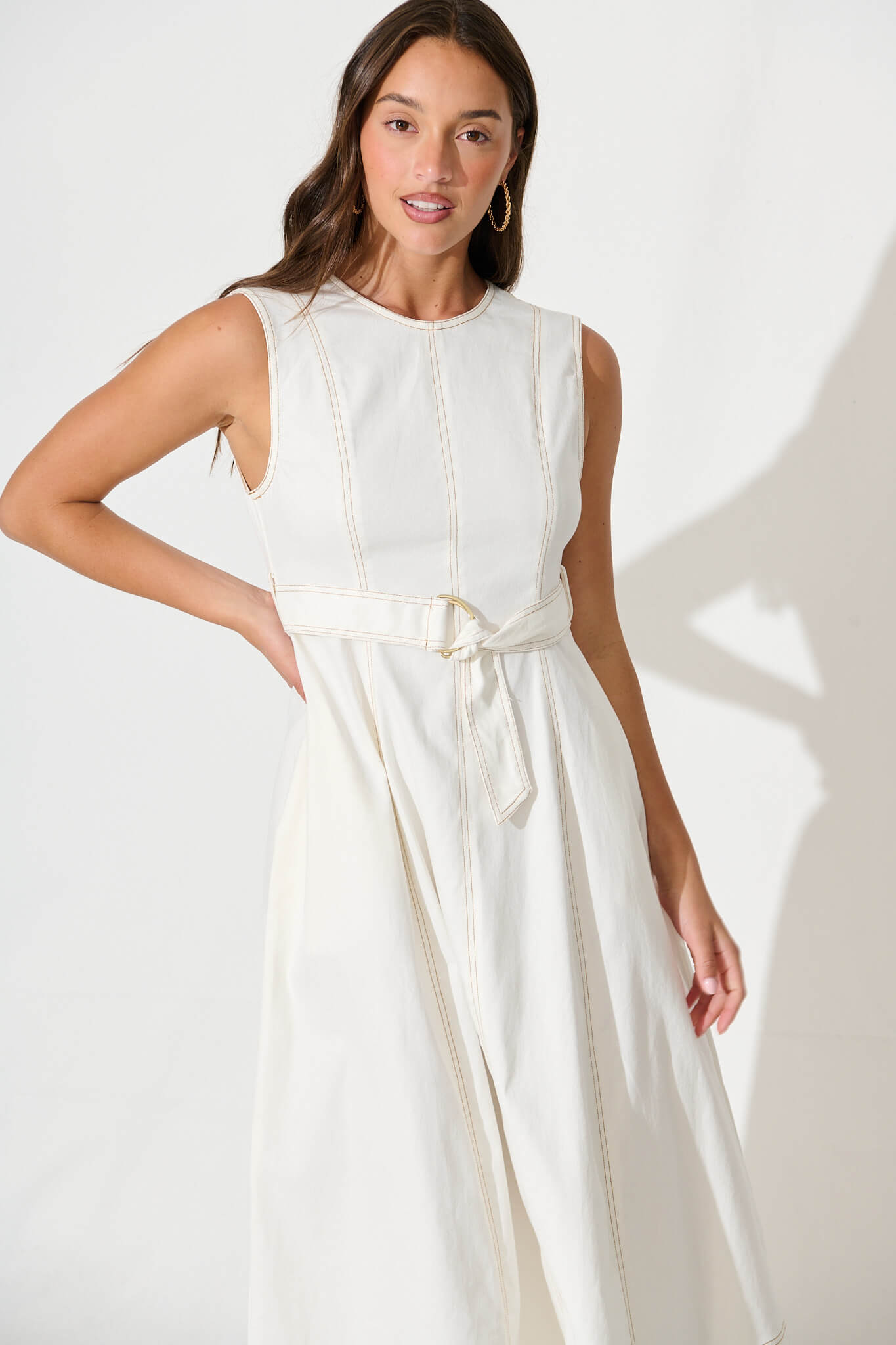 Doris Midi Dress In White Cotton