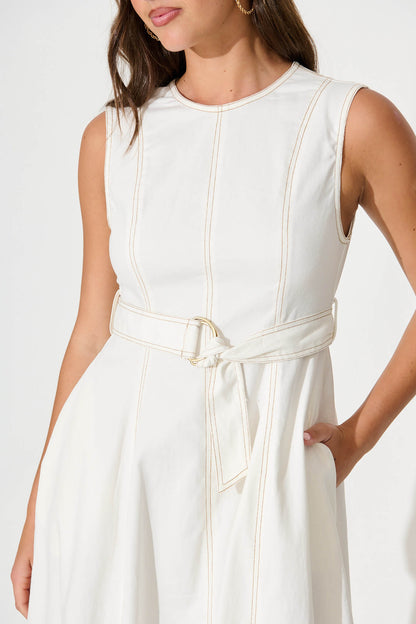 Doris Midi Dress In White Cotton