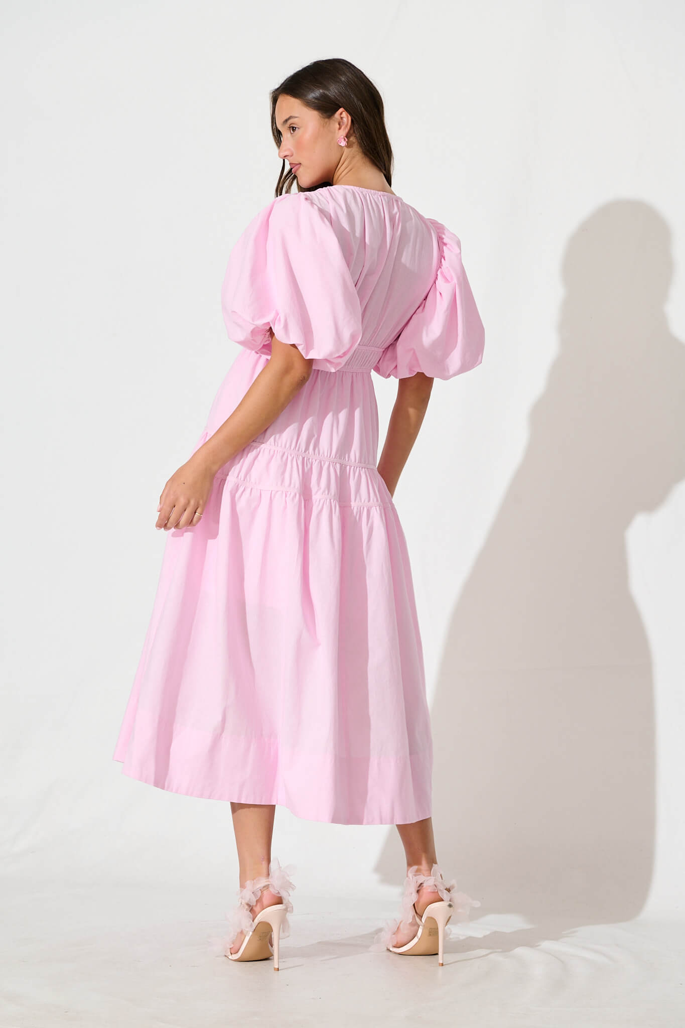 PRE ORDER Amalie Midi Dress In Pale Pink Cotton