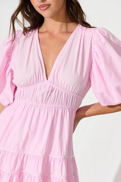 PRE ORDER Amalie Midi Dress In Pale Pink Cotton