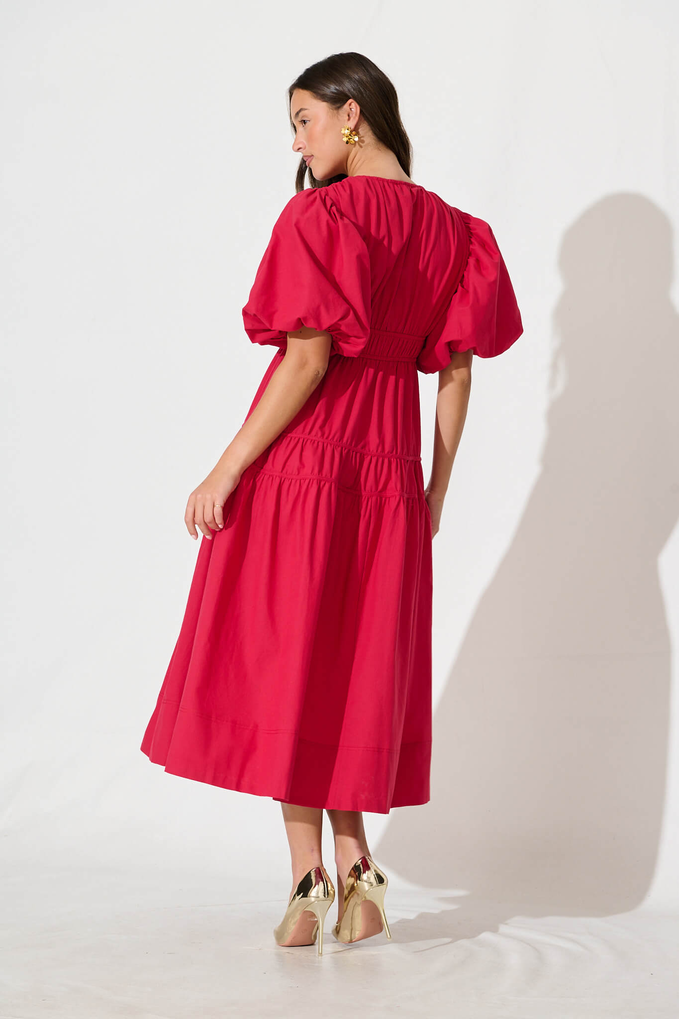 Amalie Midi Dress In Red Cotton