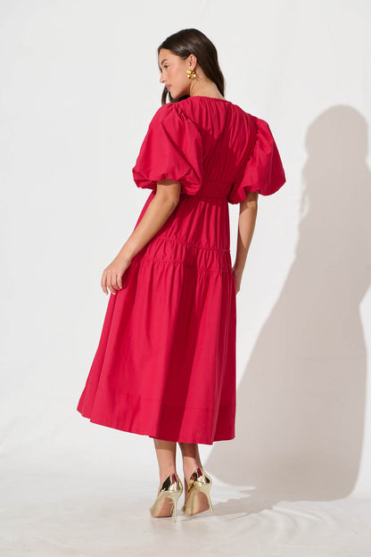 Amalie Midi Dress In Red Cotton