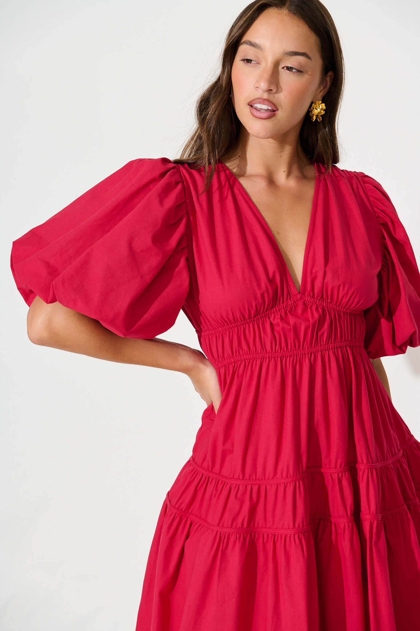 Amalie Midi Dress In Red Cotton