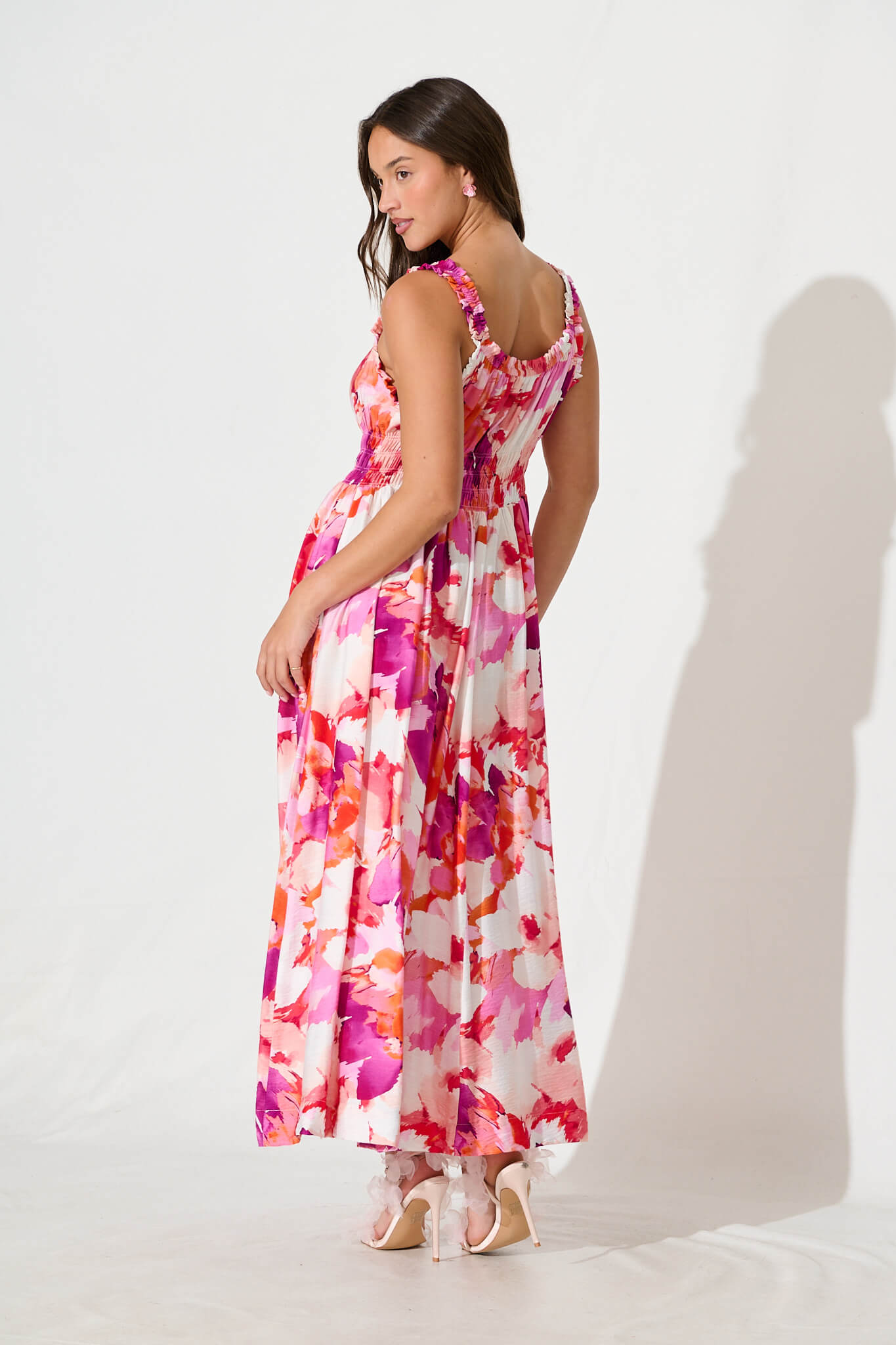 Valentina Maxi Sundress in White With Pink Multi Floral