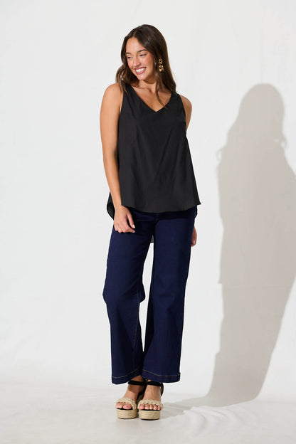 Kaycie Top in Black Cotton Linen