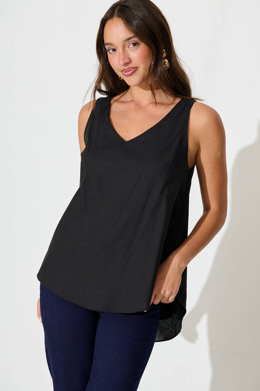 Kaycie Top in Black Cotton Linen