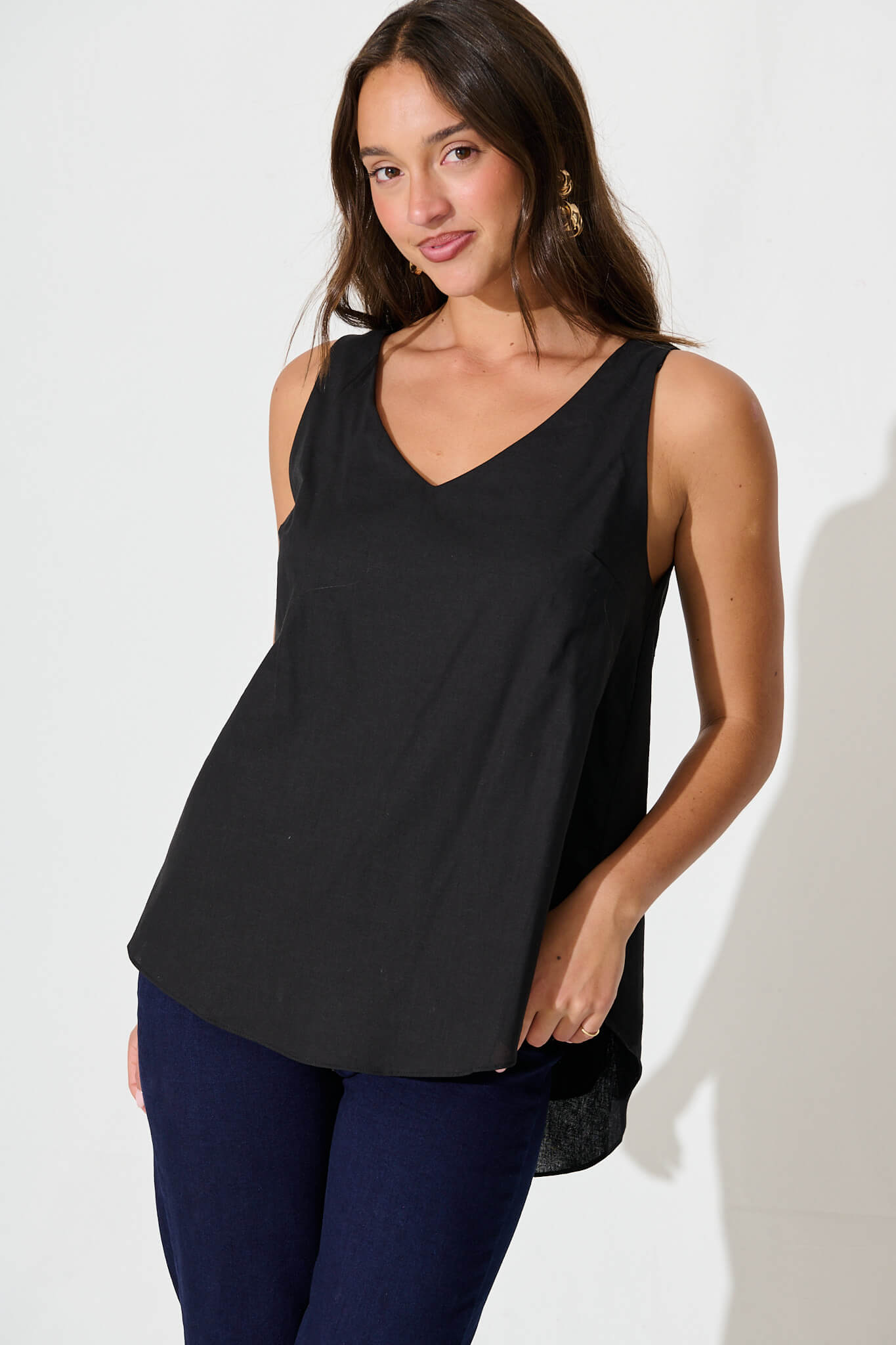 Kaycie Top in Black Cotton Linen