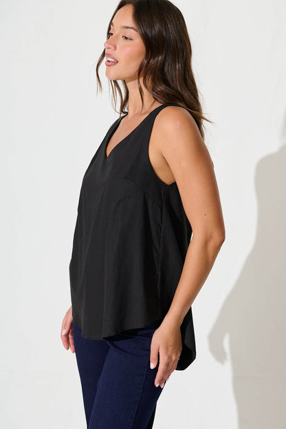 Kaycie Top in Black Cotton Linen