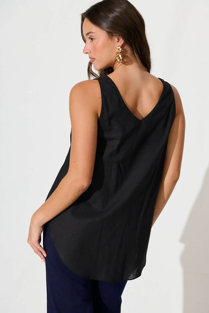 Kaycie Top in Black Cotton Linen