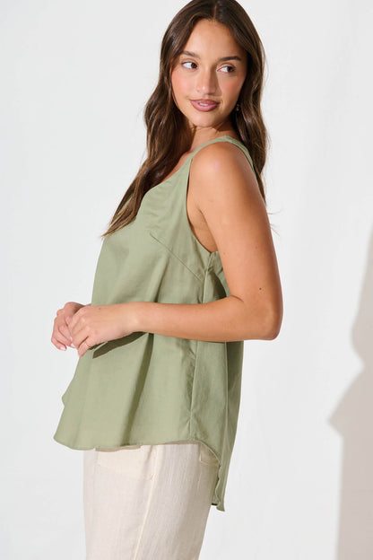 Kaycie Top in Sage Green Cotton Linen