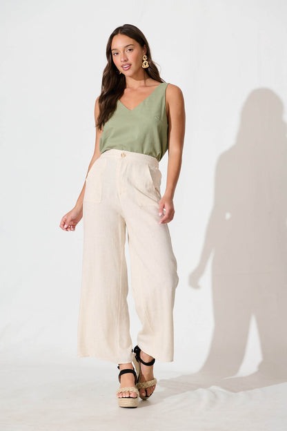 Kaycie Top in Sage Green Cotton Linen