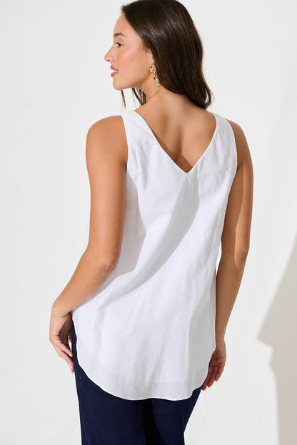 Kaycie Top in White Cotton Linen