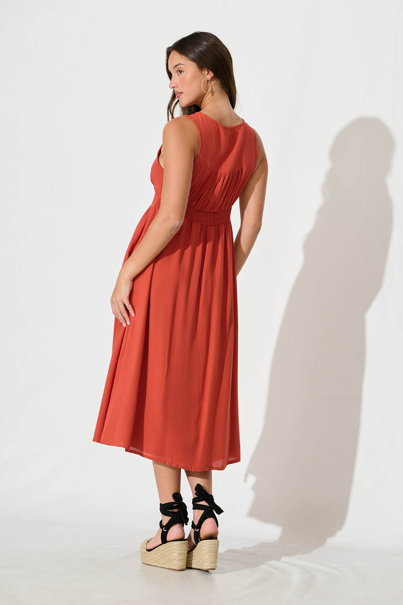 Ryland Midi Dress in Rust Linen Cotton