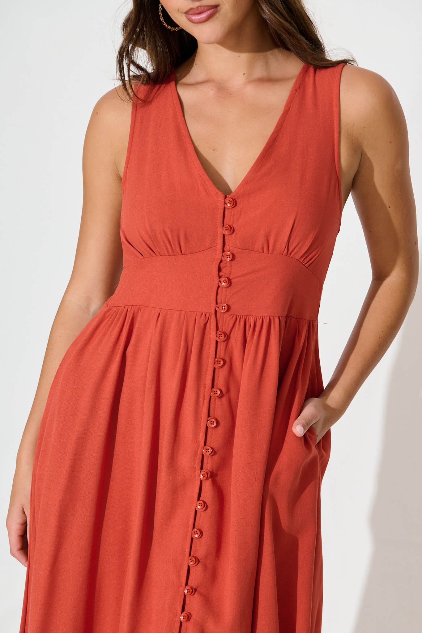 Ryland Midi Dress in Rust Linen Cotton