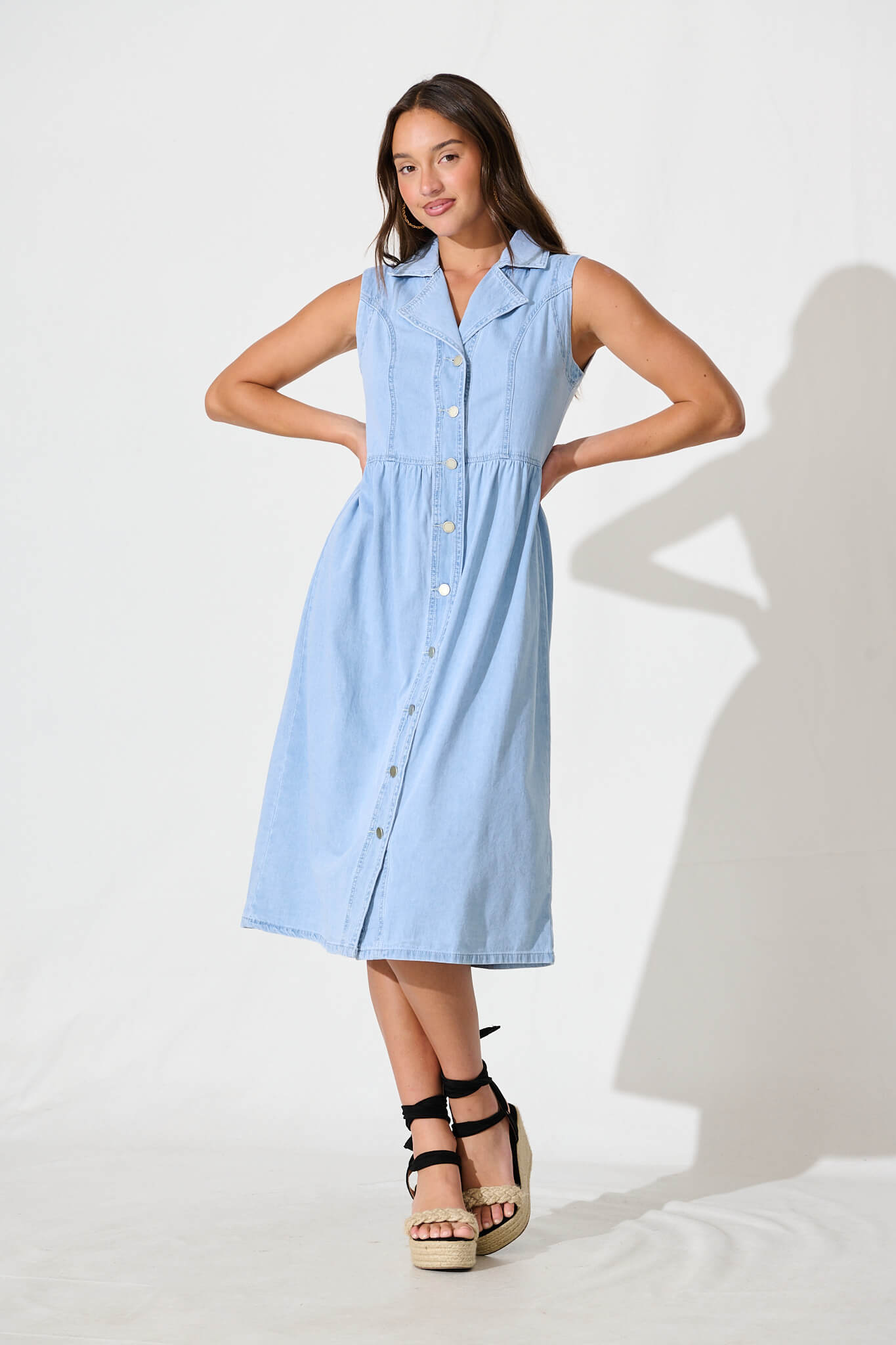 In Love Midi Shirt Dress in Light Blue Denim