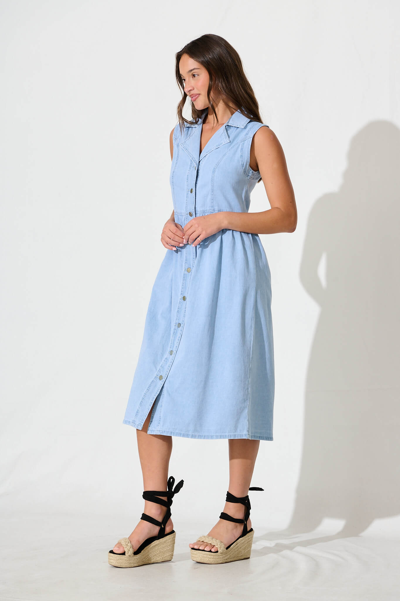 In Love Midi Shirt Dress in Light Blue Denim