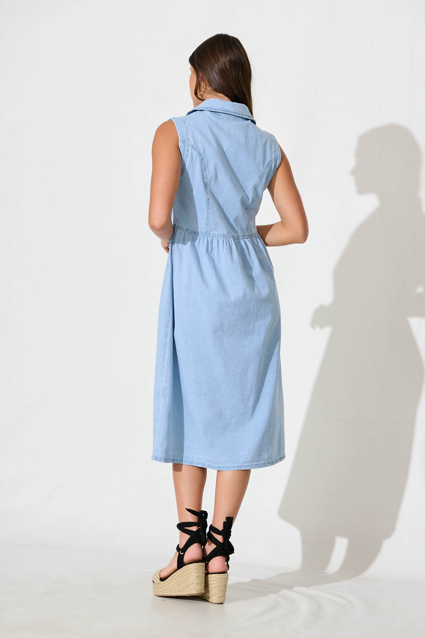 In Love Midi Shirt Dress in Light Blue Denim